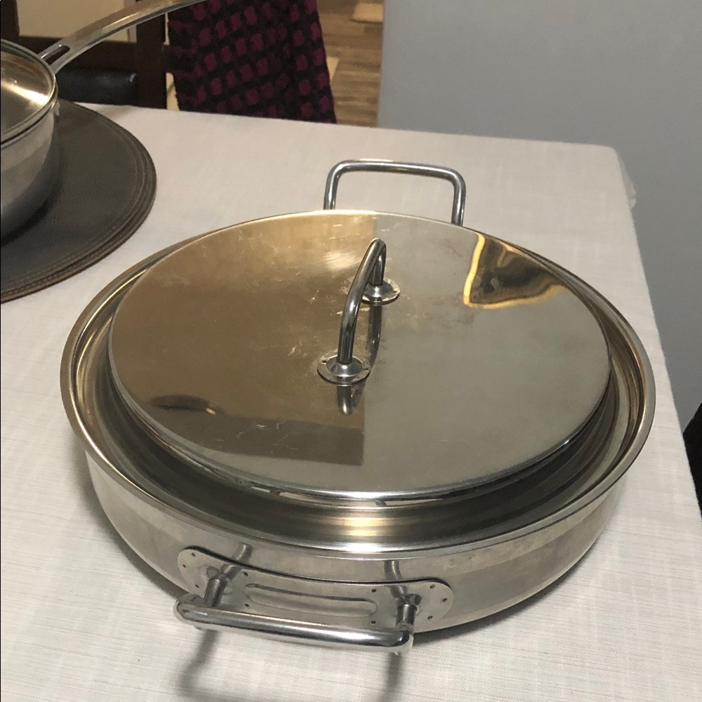 Stainless Steel Covered Skillet - Silver